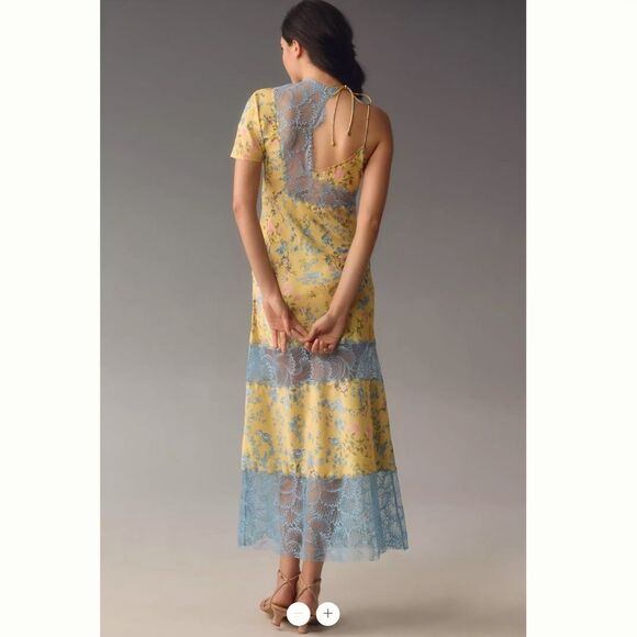 Anthropologie Geisha Designs Asymmetrical Lace Mix Slip Maxi Dress - Picture 2 of 3